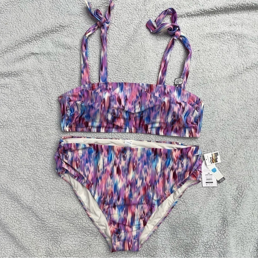 Time And Tru Women's Plus Blurred Bandeau bikini set top size 3X bottom size 2X